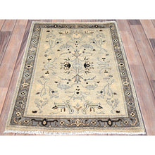 Load image into Gallery viewer, 2&#39;3&quot;x3&#39; Toque White With Misty Gray, Afghan Serapi Heriz Design, Pure Dyes, Densely Woven, Natural Wool, Hand Knotted Mat Oriental Rug FWR518292