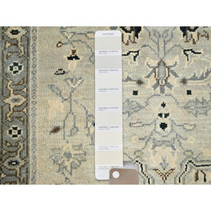 2'3"x3' Toque White With Misty Gray, Afghan Serapi Heriz Design, Pure Dyes, Densely Woven, Natural Wool, Hand Knotted Mat Oriental Rug FWR518292