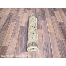 Load image into Gallery viewer, 2&#39;3&quot;x3&#39; Toque White With Misty Gray, Afghan Serapi Heriz Design, Pure Dyes, Densely Woven, Natural Wool, Hand Knotted Mat Oriental Rug FWR518292