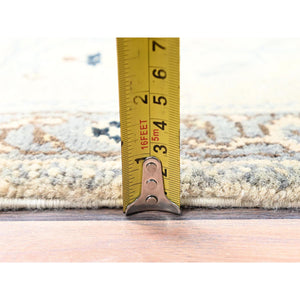 2'3"x3' Toque White With Misty Gray, Afghan Serapi Heriz Design, Pure Dyes, Densely Woven, Natural Wool, Hand Knotted Mat Oriental Rug FWR518292