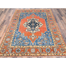 Load image into Gallery viewer, 4&#39;9&quot;x6&#39;6&quot; Persimmon Orange, Afghan Serapi Heriz Design Densely Weave, 100% Wool, Hand Knotted, Natural Dyes, Oriental Rug FWR518304