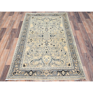 3'x4'10" Winter White, Densely Woven Natural Dyes Hand Knotted Afghan Serapi Heriz Design, Oriental 100% Wool Rug FWR518334