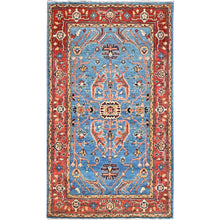 Load image into Gallery viewer, 3&#39;x5&#39;1&quot; Newport Blue, Hand Knotted Afghan Serapi Heriz Design, Natural Dyes Densely Woven, Extra Soft Wool, Oriental Rug FWR518346