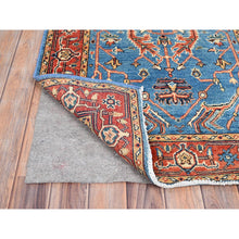 Load image into Gallery viewer, 3&#39;x5&#39;1&quot; Newport Blue, Hand Knotted Afghan Serapi Heriz Design, Natural Dyes Densely Woven, Extra Soft Wool, Oriental Rug FWR518346