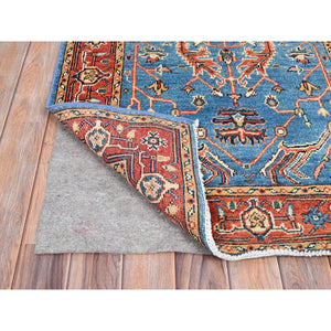 3'x5'1" Newport Blue, Hand Knotted Afghan Serapi Heriz Design, Natural Dyes Densely Woven, Extra Soft Wool, Oriental Rug FWR518346