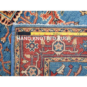 3'x5'1" Newport Blue, Hand Knotted Afghan Serapi Heriz Design, Natural Dyes Densely Woven, Extra Soft Wool, Oriental Rug FWR518346