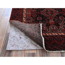 Load image into Gallery viewer, 3&#39;1&quot;x6&#39;5&quot; Vermilion Red, Vintage Persian Baluch with Geometric Pattern, Sheared Low, Zero Pile, Evenly Worn, Sides and Ends Professionally Secured, Clean, Hand Knotted, 100% Wool, Wide Runner, Oriental Rug FWR5178