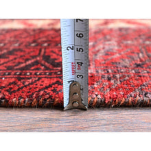 Load image into Gallery viewer, 3&#39;1&quot;x6&#39;5&quot; Vermilion Red, Vintage Persian Baluch with Geometric Pattern, Sheared Low, Zero Pile, Evenly Worn, Sides and Ends Professionally Secured, Clean, Hand Knotted, 100% Wool, Wide Runner, Oriental Rug FWR5178