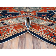 Load image into Gallery viewer, 11&#39;5&quot;x11&#39;9&quot; Hague Blue And Matte Silver Gray, Hand Knotted Armenian Inspired Caucasian Design With Small Birds Figurines 200 Kpsi, Natural Dyes, Densely Woven, Soft Wool Square Oriental Rug FWR518454