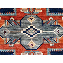 Load image into Gallery viewer, 11&#39;5&quot;x11&#39;9&quot; Hague Blue And Matte Silver Gray, Hand Knotted Armenian Inspired Caucasian Design With Small Birds Figurines 200 Kpsi, Natural Dyes, Densely Woven, Soft Wool Square Oriental Rug FWR518454