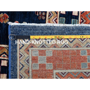 11'5"x11'9" Hague Blue And Matte Silver Gray, Hand Knotted Armenian Inspired Caucasian Design With Small Birds Figurines 200 Kpsi, Natural Dyes, Densely Woven, Soft Wool Square Oriental Rug FWR518454