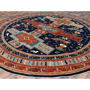 12'x12' Ralph Lauren Blue, Gray Border, Armenian Inspired Caucasian Design With Small Birds Figurines, 100% Wool, Hand Knotted 200 Kpsi Densely Woven And Natural Dyes, Round Oriental Rug FWR518460