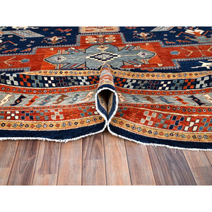 12'x12' Ralph Lauren Blue, Gray Border, Armenian Inspired Caucasian Design With Small Birds Figurines, 100% Wool, Hand Knotted 200 Kpsi Densely Woven And Natural Dyes, Round Oriental Rug FWR518460
