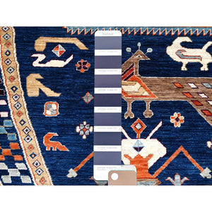 12'x12' Ralph Lauren Blue, Gray Border, Armenian Inspired Caucasian Design With Small Birds Figurines, 100% Wool, Hand Knotted 200 Kpsi Densely Woven And Natural Dyes, Round Oriental Rug FWR518460