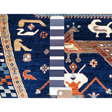 Load image into Gallery viewer, 12&#39;x12&#39; Ralph Lauren Blue, Gray Border, Armenian Inspired Caucasian Design With Small Birds Figurines, 100% Wool, Hand Knotted 200 Kpsi Densely Woven And Natural Dyes, Round Oriental Rug FWR518460