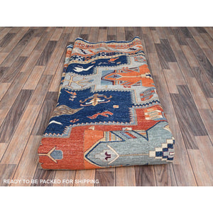 12'x12' Ralph Lauren Blue, Gray Border, Armenian Inspired Caucasian Design With Small Birds Figurines, 100% Wool, Hand Knotted 200 Kpsi Densely Woven And Natural Dyes, Round Oriental Rug FWR518460
