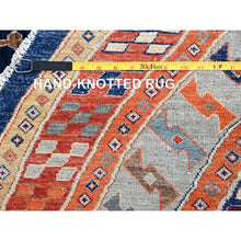 Load image into Gallery viewer, 12&#39;x12&#39; Ralph Lauren Blue, Gray Border, Armenian Inspired Caucasian Design With Small Birds Figurines, 100% Wool, Hand Knotted 200 Kpsi Densely Woven And Natural Dyes, Round Oriental Rug FWR518460
