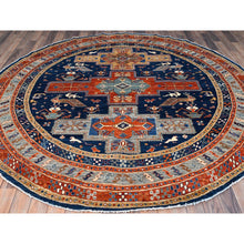 Load image into Gallery viewer, 8&#39;x8&#39; Indigo Batik Blue, Soft And Velvety Wool, Natural Dyes, Armenian Inspired Caucasian Design, 200 Kpsi, Hand Knotted Round Oriental Rug FWR518466