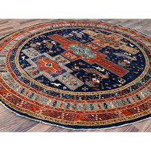Load image into Gallery viewer, 8&#39;x8&#39; Indigo Batik Blue, Soft And Velvety Wool, Natural Dyes, Armenian Inspired Caucasian Design, 200 Kpsi, Hand Knotted Round Oriental Rug FWR518466