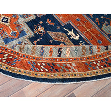 Load image into Gallery viewer, 8&#39;x8&#39; Indigo Batik Blue, Soft And Velvety Wool, Natural Dyes, Armenian Inspired Caucasian Design, 200 Kpsi, Hand Knotted Round Oriental Rug FWR518466