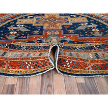 Load image into Gallery viewer, 8&#39;x8&#39; Indigo Batik Blue, Soft And Velvety Wool, Natural Dyes, Armenian Inspired Caucasian Design, 200 Kpsi, Hand Knotted Round Oriental Rug FWR518466