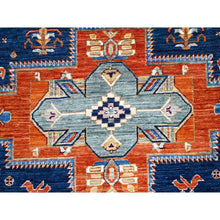 Load image into Gallery viewer, 8&#39;x8&#39; Indigo Batik Blue, Soft And Velvety Wool, Natural Dyes, Armenian Inspired Caucasian Design, 200 Kpsi, Hand Knotted Round Oriental Rug FWR518466