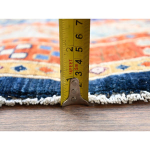 8'x8' Indigo Batik Blue, Soft And Velvety Wool, Natural Dyes, Armenian Inspired Caucasian Design, 200 Kpsi, Hand Knotted Round Oriental Rug FWR518466
