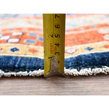 Load image into Gallery viewer, 8&#39;x8&#39; Indigo Batik Blue, Soft And Velvety Wool, Natural Dyes, Armenian Inspired Caucasian Design, 200 Kpsi, Hand Knotted Round Oriental Rug FWR518466