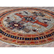 Load image into Gallery viewer, 8&#39;x8&#39; Distant Star Gray, Armenian Inspired Caucasian Design, All Over Small Birds Figurines, 200 Kpsi, Natural Dyes, 100% Wool, Hand Knotted, Oriental Round Rug FWR518472