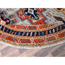 Load image into Gallery viewer, 8&#39;x8&#39; Distant Star Gray, Armenian Inspired Caucasian Design, All Over Small Birds Figurines, 200 Kpsi, Natural Dyes, 100% Wool, Hand Knotted, Oriental Round Rug FWR518472
