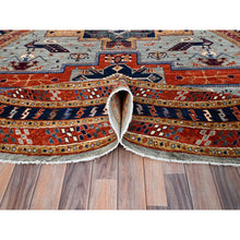 Load image into Gallery viewer, 8&#39;x8&#39; Distant Star Gray, Armenian Inspired Caucasian Design, All Over Small Birds Figurines, 200 Kpsi, Natural Dyes, 100% Wool, Hand Knotted, Oriental Round Rug FWR518472