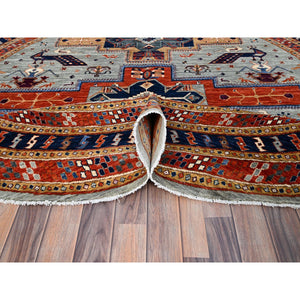 8'x8' Distant Star Gray, Armenian Inspired Caucasian Design, All Over Small Birds Figurines, 200 Kpsi, Natural Dyes, 100% Wool, Hand Knotted, Oriental Round Rug FWR518472