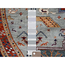 Load image into Gallery viewer, 8&#39;x8&#39; Distant Star Gray, Armenian Inspired Caucasian Design, All Over Small Birds Figurines, 200 Kpsi, Natural Dyes, 100% Wool, Hand Knotted, Oriental Round Rug FWR518472