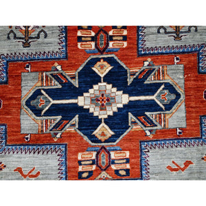 8'x8' Distant Star Gray, Armenian Inspired Caucasian Design, All Over Small Birds Figurines, 200 Kpsi, Natural Dyes, 100% Wool, Hand Knotted, Oriental Round Rug FWR518472
