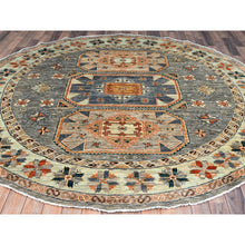 Load image into Gallery viewer, 8&#39;x8&#39; Seared Gray, Extra Soft Wool 200 Kpsi, Armenian Inspired Caucasian Design, Vegetable Dyes, Hand Knotted, Round Oriental Rug FWR518478
