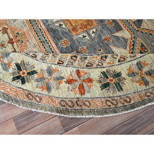 8'x8' Seared Gray, Extra Soft Wool 200 Kpsi, Armenian Inspired Caucasian Design, Vegetable Dyes, Hand Knotted, Round Oriental Rug FWR518478