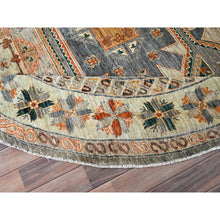 Load image into Gallery viewer, 8&#39;x8&#39; Seared Gray, Extra Soft Wool 200 Kpsi, Armenian Inspired Caucasian Design, Vegetable Dyes, Hand Knotted, Round Oriental Rug FWR518478