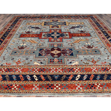 Load image into Gallery viewer, 12&#39;x12&#39; Stormy Sky Gray, Dense Weave And Natural Dyes, All Wool, 200 Kpsi, Armenian Inspired Caucasian Design And Small Bird Figurines, Square Hand Knotted Oriental Rug FWR518490