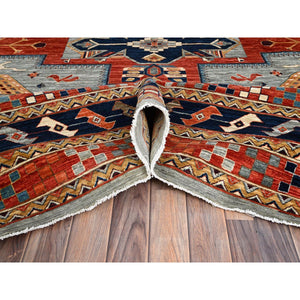 12'x12' Stormy Sky Gray, Dense Weave And Natural Dyes, All Wool, 200 Kpsi, Armenian Inspired Caucasian Design And Small Bird Figurines, Square Hand Knotted Oriental Rug FWR518490