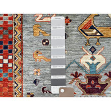 Load image into Gallery viewer, 12&#39;x12&#39; Stormy Sky Gray, Dense Weave And Natural Dyes, All Wool, 200 Kpsi, Armenian Inspired Caucasian Design And Small Bird Figurines, Square Hand Knotted Oriental Rug FWR518490