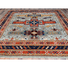 Load image into Gallery viewer, 10&#39;x10&#39; Krypton Gray, Blue Border, Hand Knotted Armenian Inspired Kazak All Over Birds Figurines, 200kpsi, Pure Wool And Natural Dyes, Densely Woven Square Oriental Rug FWR518496