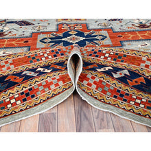 Load image into Gallery viewer, 10&#39;x10&#39; Krypton Gray, Blue Border, Hand Knotted Armenian Inspired Kazak All Over Birds Figurines, 200kpsi, Pure Wool And Natural Dyes, Densely Woven Square Oriental Rug FWR518496