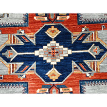 Load image into Gallery viewer, 10&#39;x10&#39; Krypton Gray, Blue Border, Hand Knotted Armenian Inspired Kazak All Over Birds Figurines, 200kpsi, Pure Wool And Natural Dyes, Densely Woven Square Oriental Rug FWR518496