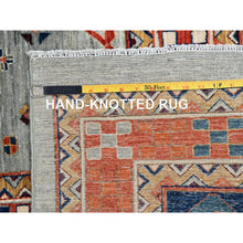 Load image into Gallery viewer, 10&#39;x10&#39; Krypton Gray, Blue Border, Hand Knotted Armenian Inspired Kazak All Over Birds Figurines, 200kpsi, Pure Wool And Natural Dyes, Densely Woven Square Oriental Rug FWR518496