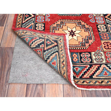 Load image into Gallery viewer, 2&#39;8&quot;x9&#39;9&quot; Bolero Red And Delft Blue, Special Kazak With Colorful Geometric Medallions, Natural Dyes, 100% Wool, Hand Knotted, Runner Oriental Rug FWR518694