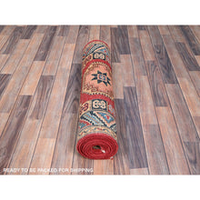 Load image into Gallery viewer, 2&#39;8&quot;x9&#39;9&quot; Bolero Red And Delft Blue, Special Kazak With Colorful Geometric Medallions, Natural Dyes, 100% Wool, Hand Knotted, Runner Oriental Rug FWR518694