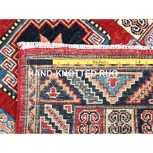 Load image into Gallery viewer, 2&#39;8&quot;x9&#39;9&quot; Bolero Red And Delft Blue, Special Kazak With Colorful Geometric Medallions, Natural Dyes, 100% Wool, Hand Knotted, Runner Oriental Rug FWR518694