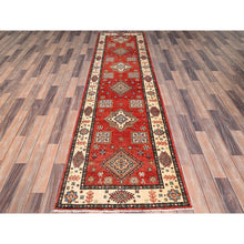 Load image into Gallery viewer, 2&#39;8&quot;x9&#39;6&quot; Lattice Red, Hand Knotted Afghan Special Kazak With Geometric Elements, Natural Dyes Densely Woven, Pure Wool, Runner Oriental Rug FWR518700