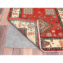 Load image into Gallery viewer, 2&#39;8&quot;x9&#39;6&quot; Lattice Red, Hand Knotted Afghan Special Kazak With Geometric Elements, Natural Dyes Densely Woven, Pure Wool, Runner Oriental Rug FWR518700