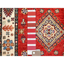 Load image into Gallery viewer, 2&#39;8&quot;x9&#39;6&quot; Lattice Red, Hand Knotted Afghan Special Kazak With Geometric Elements, Natural Dyes Densely Woven, Pure Wool, Runner Oriental Rug FWR518700